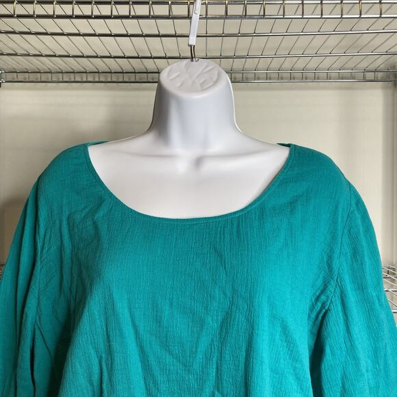 Soft Surroundings Women's Teal Crinkle Lagenlook Top Size L Asymmetric Hem Flowy - Picture 7 of 10